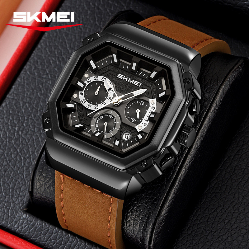 Momento de la belleza octogonal cuadrado hombre reloj de cuarzo multifuncional transfronterizo retro correa relojes de pulsera hombre fábrica al por mayor spot