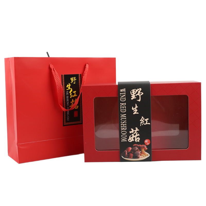 Nueva caja de embalaje de hongos rojos salvajes 250g 500g caja de regalo de hongos rojos bolsa de apoyo