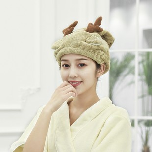 Hair drying cap polyester brocade coral velvet antler hair drying cap absorbent cartoon animal adult shower cap hair drying cap wholesale