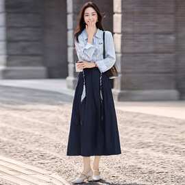 衬衣半身裙套装女2025女春秋新款洋气长袖上衣阔腿裤百搭下两件套