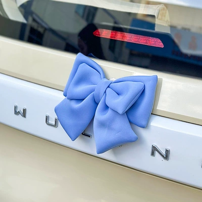 Car Rear Bow Decoration Car ornaments - blue-double-layer-big-bow