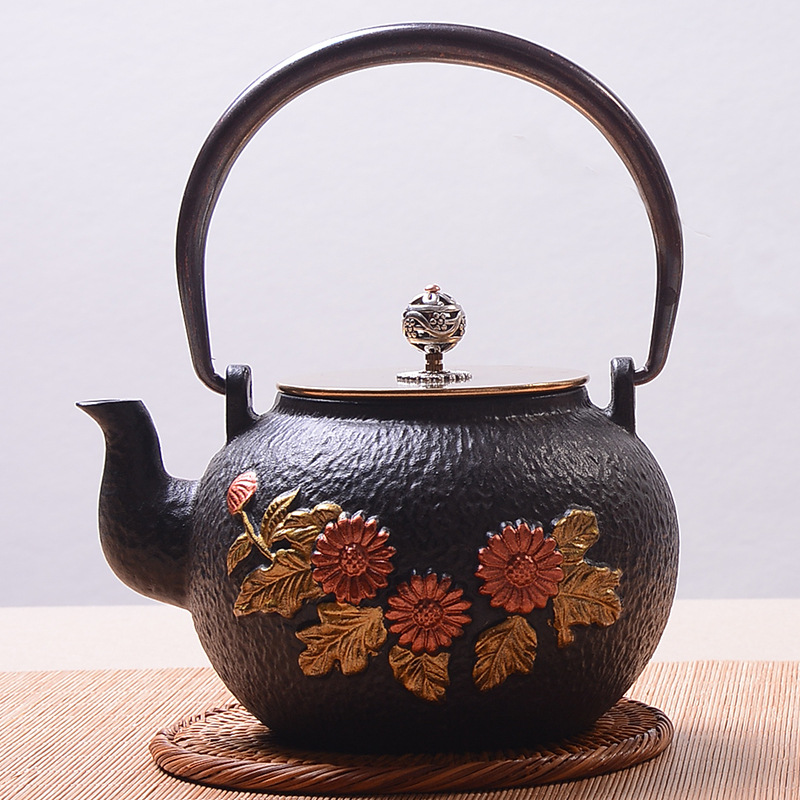 Dianggong Tang Dragon y Phoenix Opera Perla olla de hierro imitación japonesa del Sur antigua olla de hierro tetera sin recubrimiento juego de té de Kung Fu