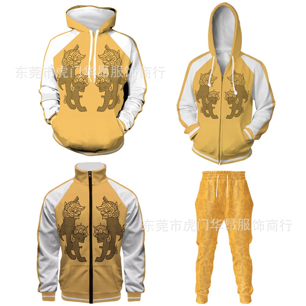 2024跨境亚马逊新品日漫防风少年cos连帽拉链卫衣男3D印花夹克衫