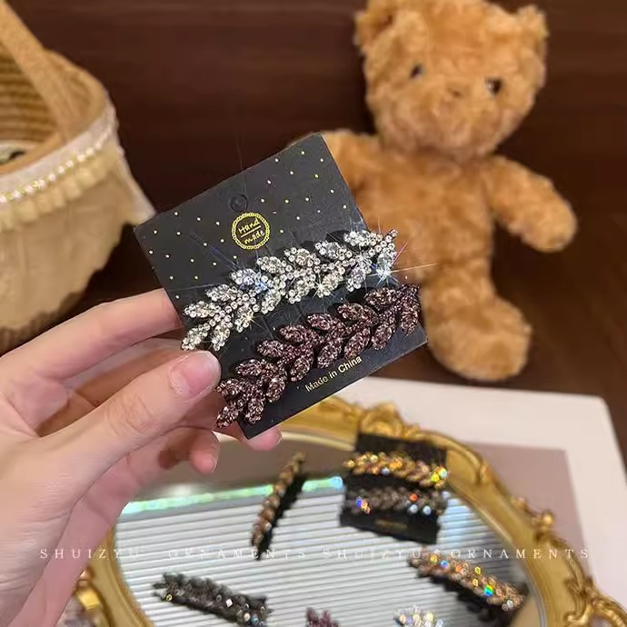 Alta sensación de diamante de brocas de trigo pin de borde 2024 nuevo cabello roto pin de cabello frangeo cabeza detrás de una palabra pin de boca de broca pin de cabeza
