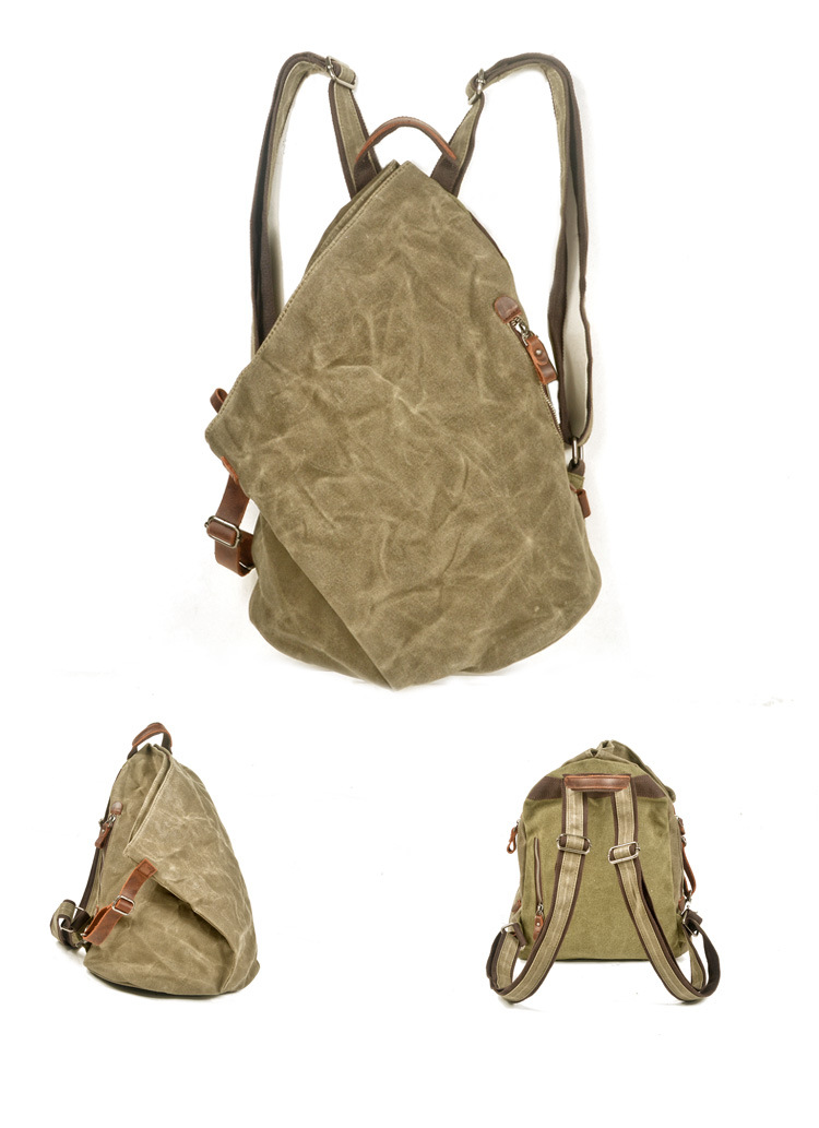 COLOR DISPLAY ARMY GREEN of Woosir Oil Wax Small Canvas Backpack