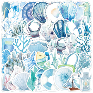 50 pieces of watercolor Ocean series graffiti stickers mobile phone computer decoration stickers waterproof hand account stickers wholesale