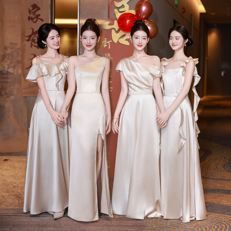 Champagne-Colored Bridesmaid Dresses, High-End Satin Wedding Bridesmaid Dresses, Bestie Sister Dresses, Suitable for Petite Women and Can Be Worn Daily Champagne-Colored Bridesmaid Dresses, High-End Satin Wedding Bridesmaid Dresses, Bestie Sister Dresses, Suitable for Petite Women and Can Be Worn Daily