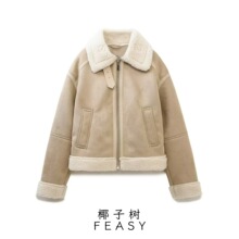 亚马逊跨境外贸欧美女装2024秋冬新款时尚翻领双面短款夹克外套