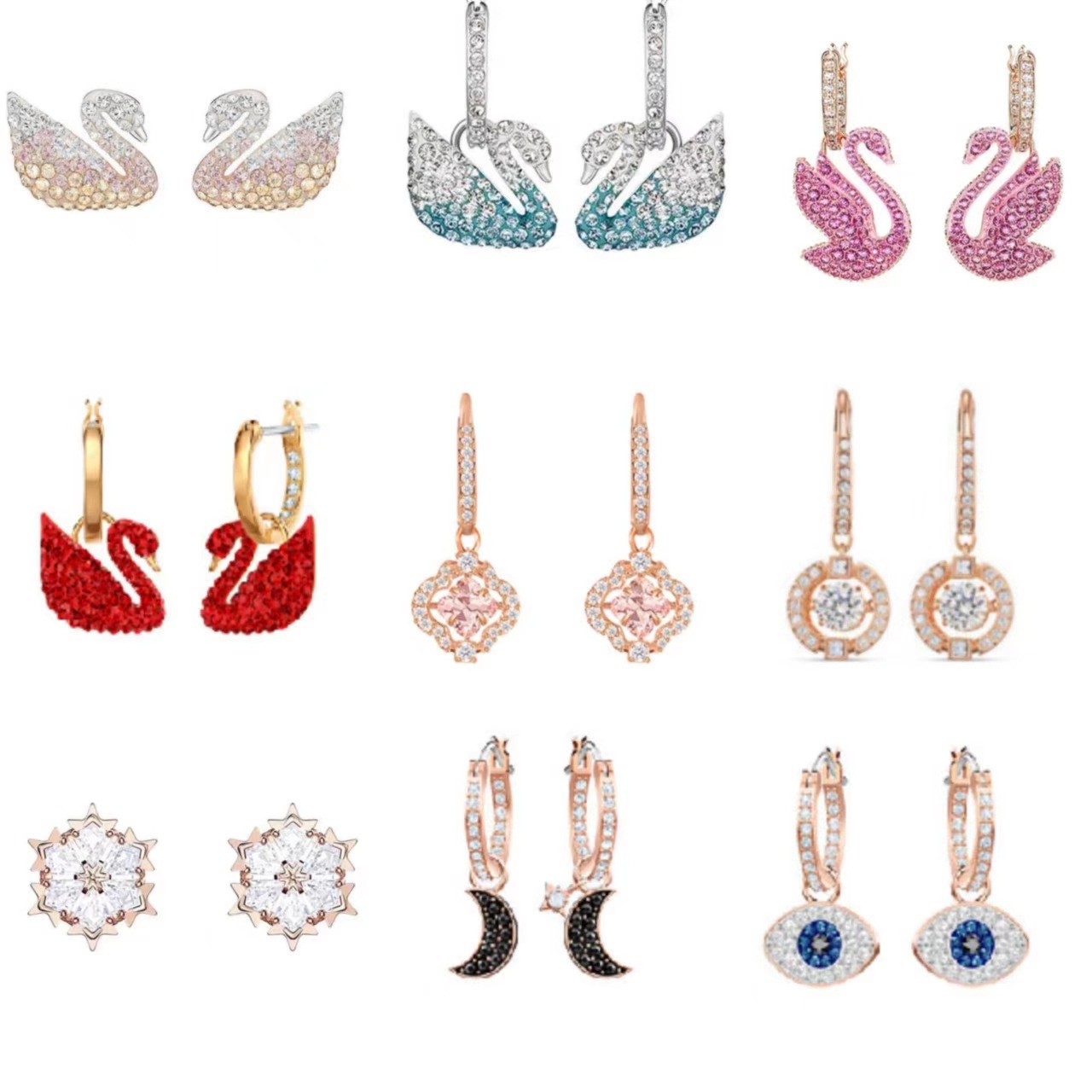 施家跳动的心天鹅耳钉施华洛元素水晶灵动鹅耳环女高版本厂家直销