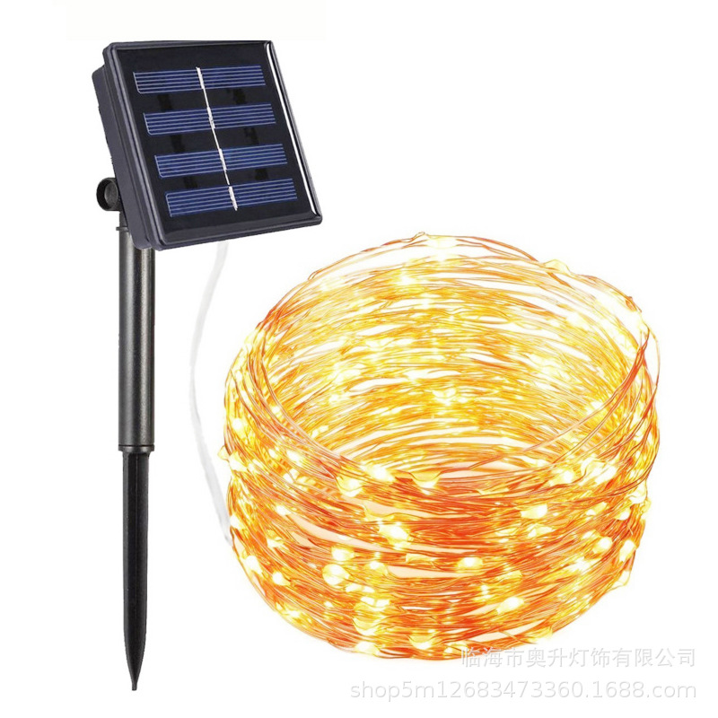 LED solar de alambre de cobre transfronterizo nuevo día de Navidad decoración de jardín de lámparas de color alambre de cobre alambre de lámpara al por mayor
