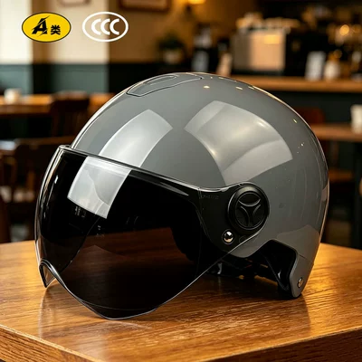 Bikes and Motorcycles, Riding Protection, Motosiklet kaskı (dəbilqə) - gray-brown-short-mirror