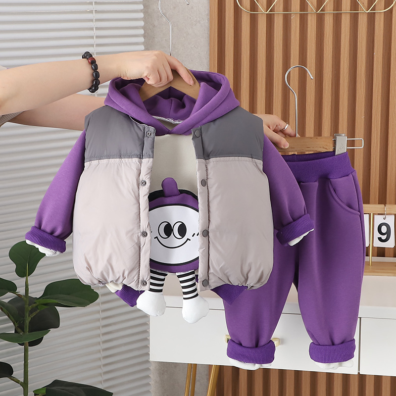 Vêtements pour garçons, style hiver avec manteau en coton épais en peluche, nouvel article 2024, gilet à capuche à blocs de couleurs pour bébé et enfant_voghion.com