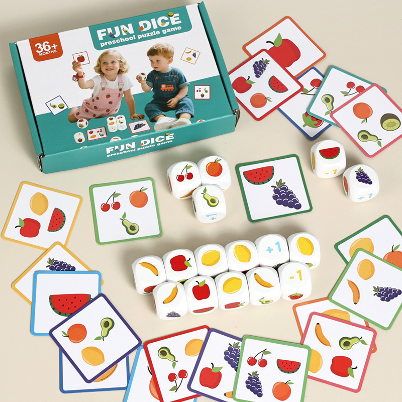 Wooden Kidsren's Animal Dice Cognitive Early Education Pattern Cognitive Family Interactive Card Matching Puzzle Educational Toy