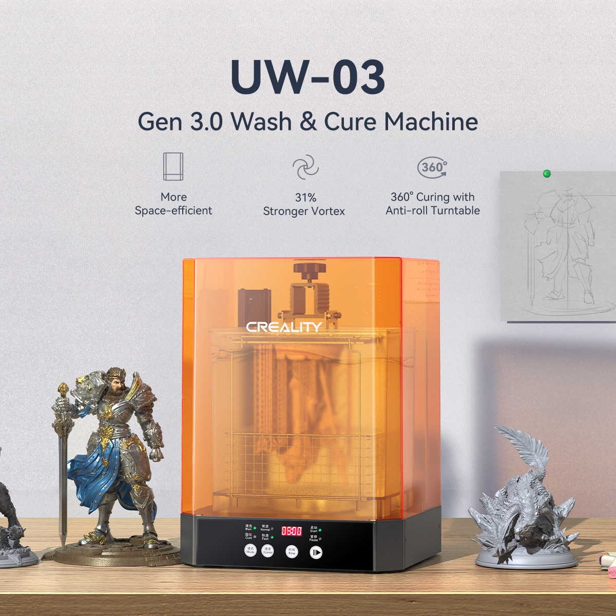 Máquina de limpieza y curado UV 405nm de alta potencia dos en uno, modelo UW-03 para impresión 3D