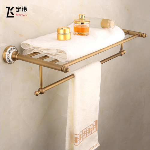Full Copper European Style Towel Rack Set Bathroom and Toilet Porcelain Blue Bath Towel Rack Storage Shelf Bathroom Hardware Hooks