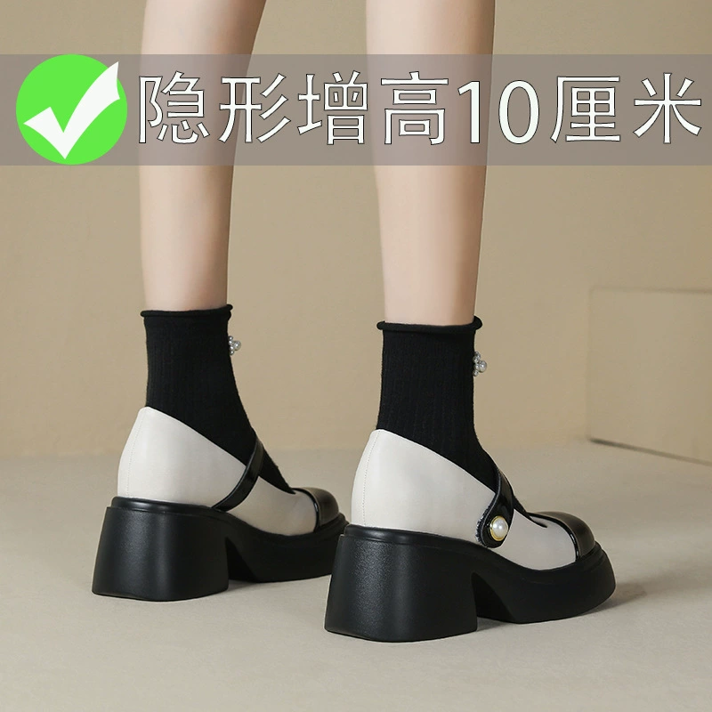 Женские туфли Мэри Джейн из натуральной кожи весна-лето 2025 новый стиль толстый каблук толстая подошва внутренняя усиление маленькие кожаные туфли маленькие ароматный стиль туфли на высоком каблуке