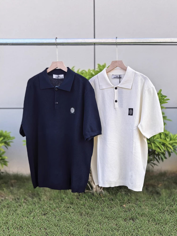 Cross-Border Stone Stone Loose-Fit Logo Knit Short-Sleeve Button-Up Breathable High-Version Polo Shirt for Men with Embroidery Cross-Border Stone Stone Loose-Fit Logo Knit Short-Sleeve Button-Up Breathable High-Version Polo Shirt for Men with Embroidery