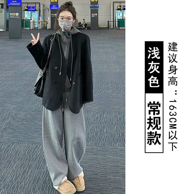 弯刀阔腿裤女秋冬2025新款高腰直筒休闲运动裤加绒香蕉镰刀卫裤子|undefined