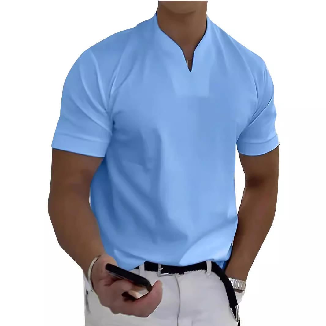 2023 Summer New Muscle Men's Fitness Sports T-shirt Men's Elastic Cotton Short-sleeved Summer V-neck T-shirt Sub-size