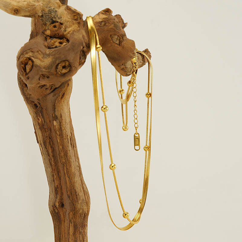 Transfronterizo nuevo collar de doble capa de acero inoxidable hip hop clavícula cadena clip de cuentas de joyería de diseño personalizado europeo y americano al por mayor