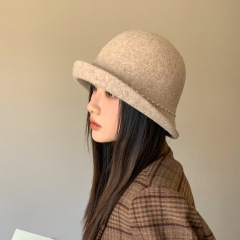 秋冬名媛小香风毛呢礼帽法式优雅卷边气质盆帽女户外保暖针织帽子