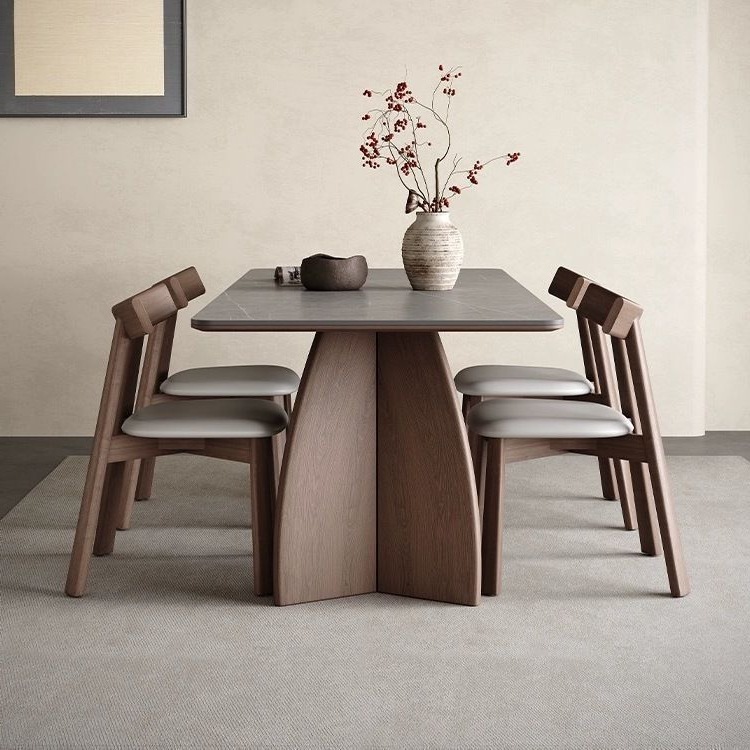 French Retro Style Solid Wood Slate Modern Dining Table Simple Home Dining Table Antique Style Small Apartment Rectangular Dining Table and Chairs