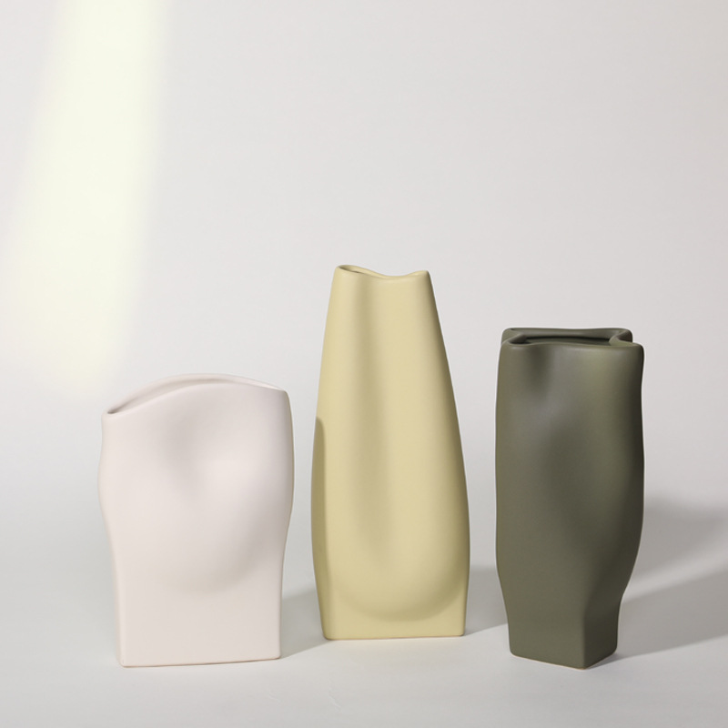 Arte nórdico florero de cerámica geométrica flor seca arreglo creativo modelo pasillo escritorio decoración del hogar adornos