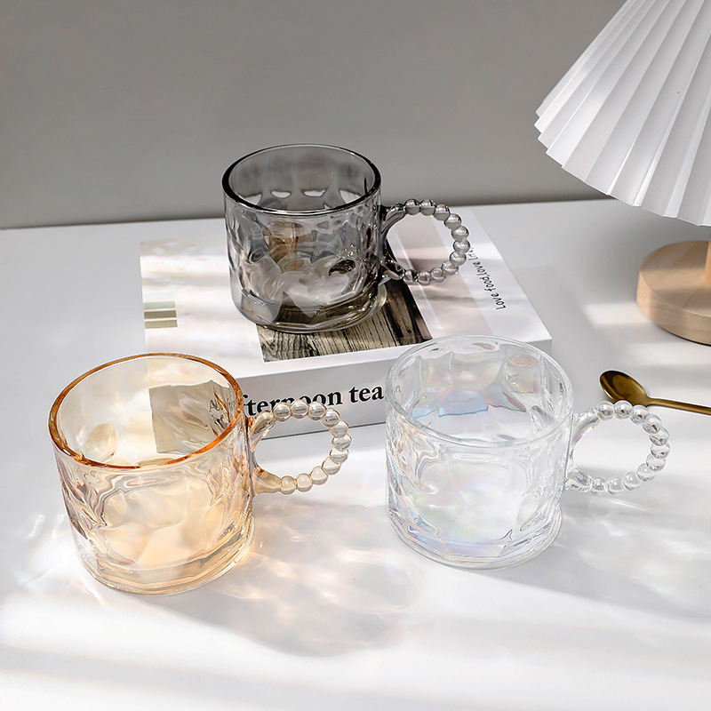 大耳朵豎條紋玻璃杯小眾設計感ins風馬克杯 高顏值水杯咖啡牛奶杯