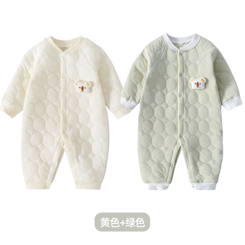 婧麒婴儿连体衣保暖春装夹棉婴幼儿宝宝衣服秋冬爬服哈衣薄棉套装|undefined