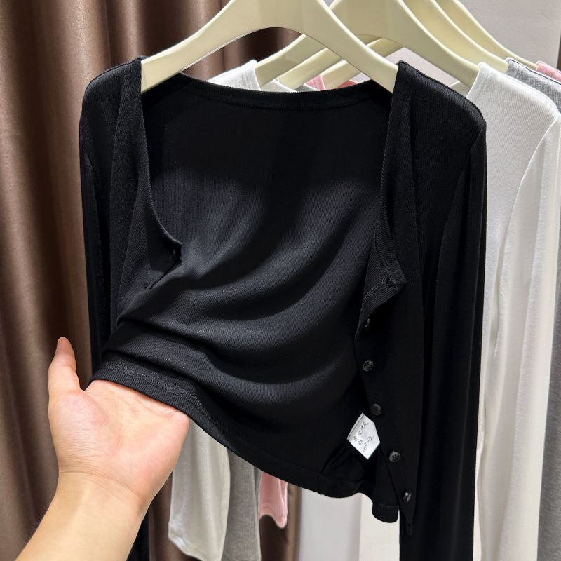 Black Modal Sun-Protective Cardigan for Women, Summer Outerwear, Slip Dress, Shawl, Air-Conditioned Room Outerwear, Ice Silk Knit Sweater Jacket Black Modal Sun-Protective Cardigan for Women, Summer Outerwear, Slip Dress, Shawl, Air-Conditioned Room Outerwear, Ice Silk Knit Sweater Jacket