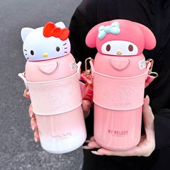 サンリオ いたずらクロミ ウォーターカップ 高見え かわいい 女の子 子供 学生 ポータブル ストラップ ストロー 魔法瓶カップ