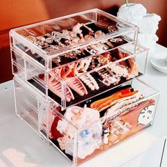 发夹收纳带透明防尘发饰收纳盒皮筋发圈梳妆盒大容量首饰盒收纳盒