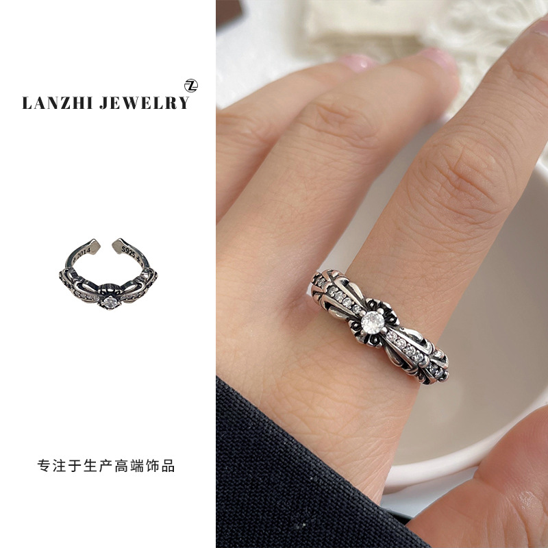 Lan Zhi 925 anillo de plata esterlina personalidad punk exagerado diseño joyería hip hop anillo abierto no desvanecimiento nicho