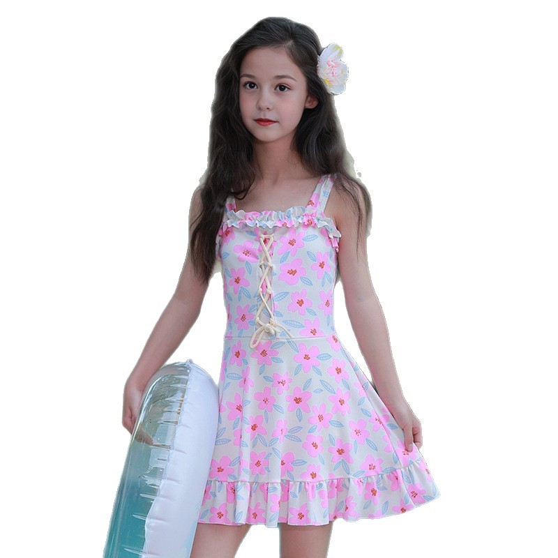 Summer spot lindo traje de baño de niña niña niña grande vestido de princesa de una pieza dividido con almohadilla para el pecho traje de baño traje de baño al por mayor