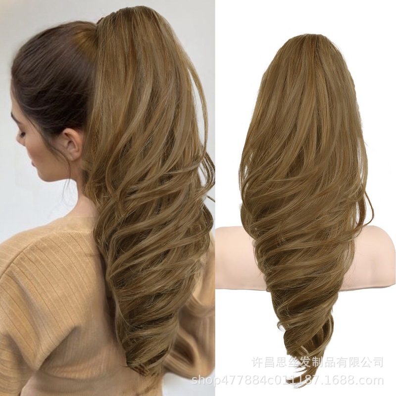 亚马逊跨境假发 抓夹马尾螺纹卷长卷发curly大波浪马尾辫ponytail|undefined