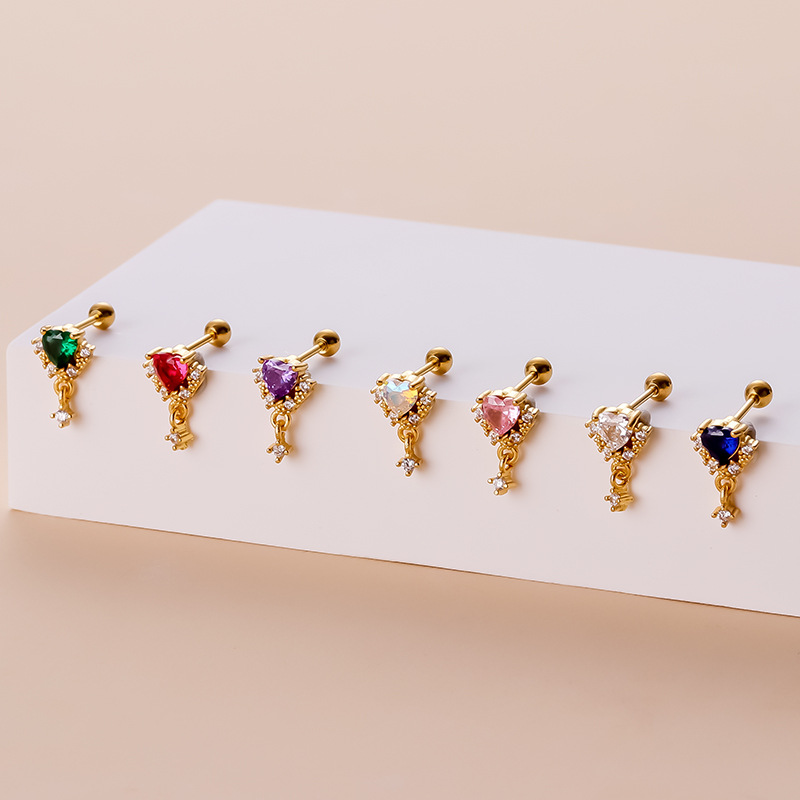 Ear Cartilage Rings & Studs Glam Heart Shape 316 Stainless Steel  Copper Plating Zircon display picture 4
