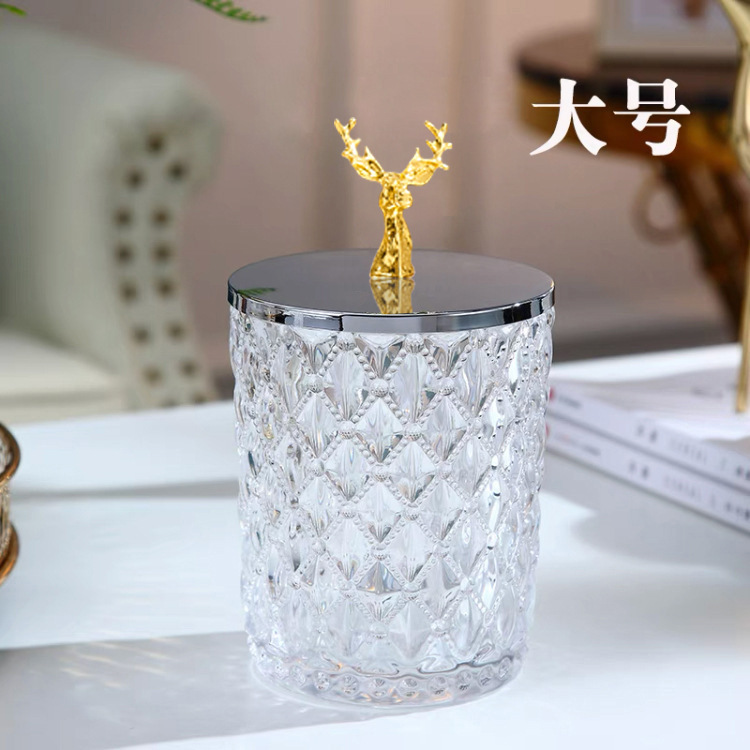 Cabeza de ciervo de metal nórdico cristal decoración de vidrio almacenar palillos de dientes caja de algodón almacenamiento creativo sala de estar lata de azúcar