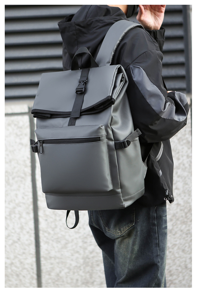 Cross-border simple and large-capacity backpack for men, high-end and stylish college student schoolbag, fashionable and casual business travel backpack undefined