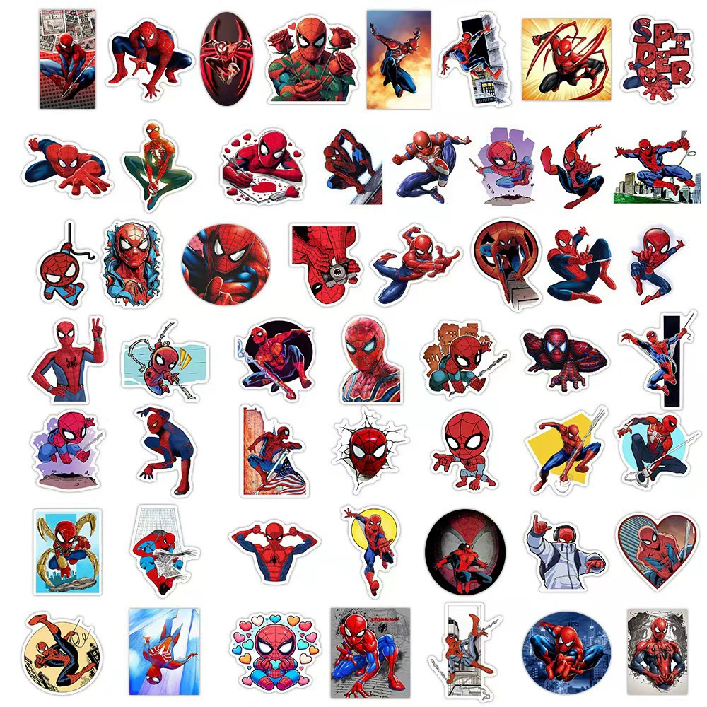 [50张动漫蜘蛛侠贴纸水杯防水笔记本滑板PVC卡通桌子装饰spiderman]