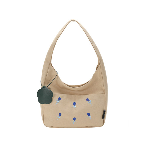 加厚帆布包 日系简约手提包ins风大容量小众刺绣女单肩包托特包