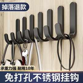 不锈钢挂钩一排免打孔强力粘胶墙门后粘钩衣帽钩厨房橱柜收纳挂钩