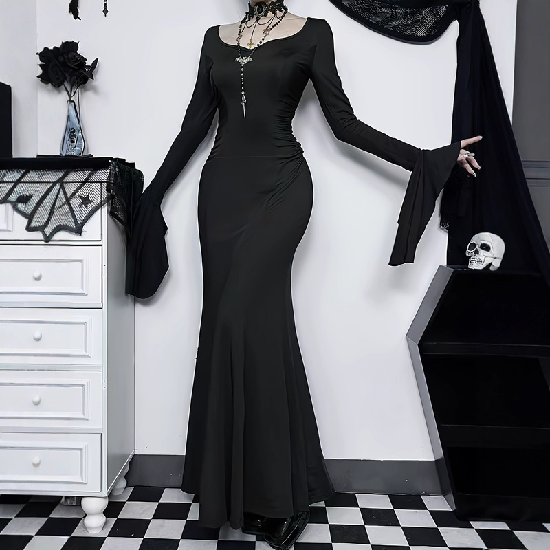 Amazon European and American Gothic Style Hot Girl Temperament Slim Fit Trumpet Sleeve Fishtail Skirt Dress