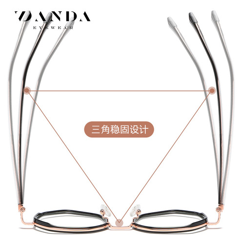 New polygonal myopia glasses frame TJ808 metal pattern leg flat mirror manufacturer direct sales anti-blue light glasses