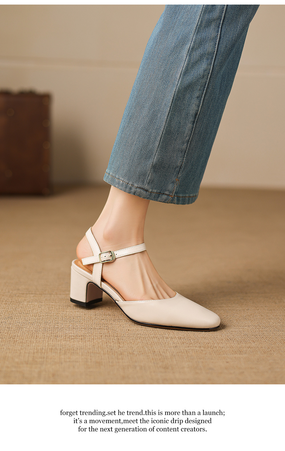 Sandal cao gót nữ quai ngang mũi kín gót 5 cm phong cách Hàn Quốc — đen chi tiết 10