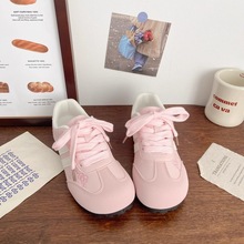 爆款粉色皮面德训板鞋女2025秋季新款chic小众韩版百搭运动小白鞋