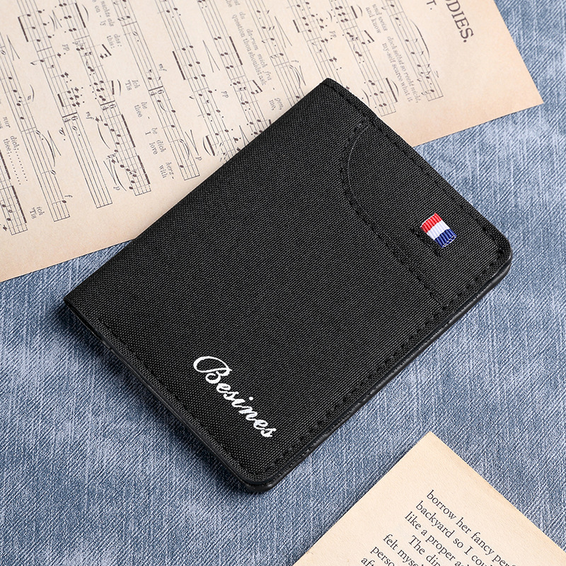 Canvas ultra delgada cartera de hombre corta simple bolso de tarjeta de licencia de conducir bolso de un estudiante simple cartera delgada de hombre