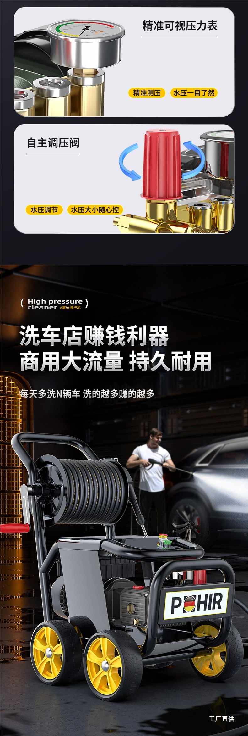 220V Commercial High-Pressure High-Power Car Wash Machine for Car Wash Shops and Farms, Water Gun, Water Pump, Car Cleaning Pump
