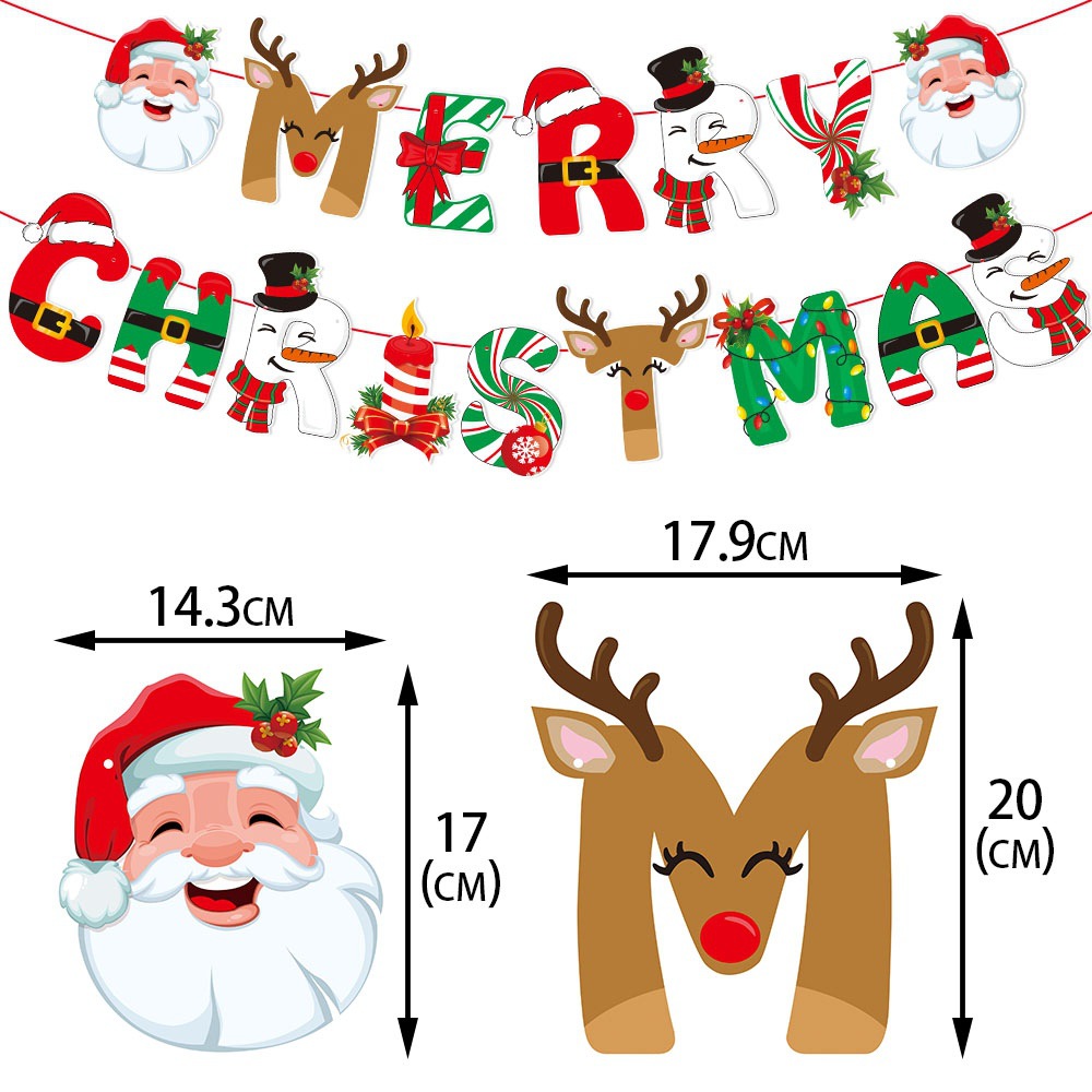 Decoración de fiesta de Navidad transfronteriza feliz Navidad tirar bandera Santa Claus árbol de Navidad pastel plug-in