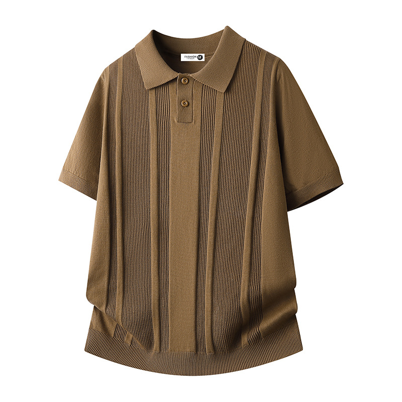 Polo camiseta de punto camiseta de manga corta camiseta de hombre solapa rayas huecas viejos vientos de alto nivel de verano fábrica transfronteriza al por mayor