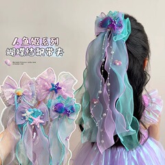 子供の弓額チェーン額飾りマーメイドパールタッセルヘアピン女の子マーメイド耳掛け女の子の頭飾り